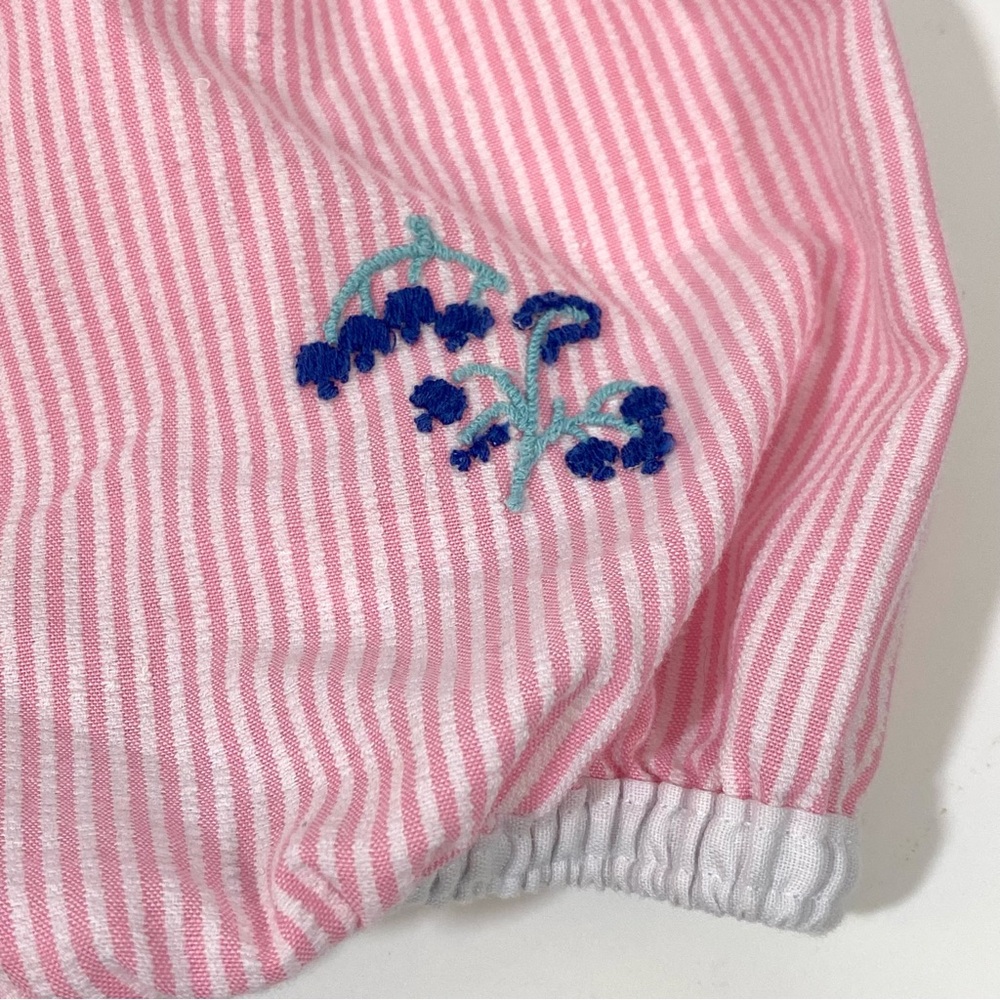 Vintage 80’s Pink Striped Smocked Romper 3T 2T Playsuit Summer Embroidered - Picture 10 of 12